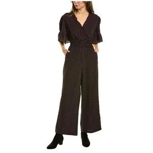 Max Studio Women’s Black Navy Red /Clay Open Daisy Patch  Flutter Sleeve Smocked